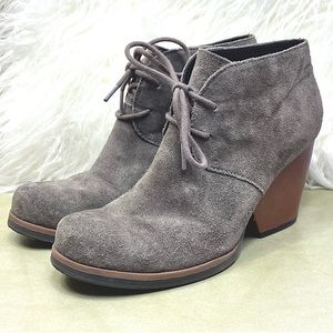 Korks by Kork Ease Gray Suede Roana Bootie Lace Up Chunky Block Heel Ankle Boot